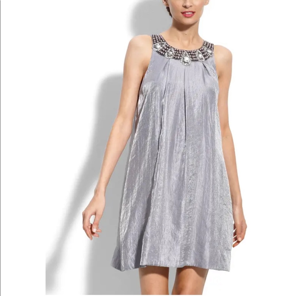 Alexia Admor Silver Beaded Neckline Cocktail Dress